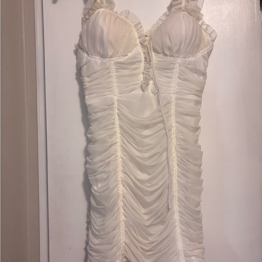 Elegant White Ruched Dress